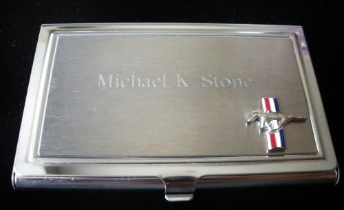 Mustang(Ford) Brushed Silver and Chrome Silver Business Card Case-Free Engraving