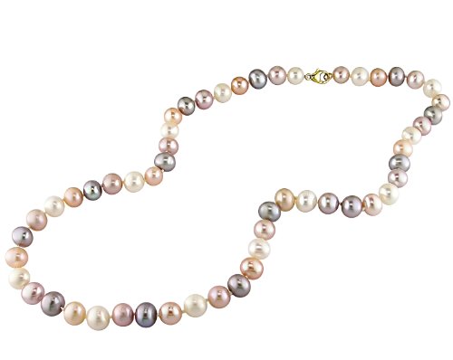 14K yellow gold 8-9mm multi-color round freshwater pearl necklace, 18 inch