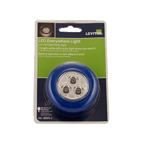 Leviton LEDPL-L Battery Operated led push On Off Everywhere Light with 3 AAA Batteries by 