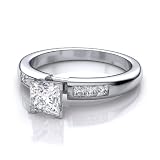 Platinum Classic Princess Diamond Engagement Ring with Sidestones. (.74ctw) SI1-SI2