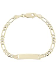 14k Yellow Gold, White Pave Figaro Links ID Kids Children Bracelet 5.5mm Wide