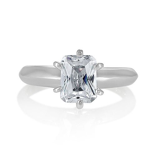 Sterling Silver 1.7ct Emerald Cubic Zirconia CZ Solitaire Ring