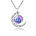 Jiayiqi Women's Galaxy Crescent Moon Galactic Universe Cabochon Pendant Necklace