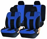 Universal Full Set of Car Seat Covers - Double Stitched Racing Style - Black and Blue Uaa003
