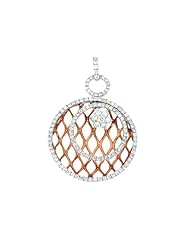 Ladies 18K Two Tone Gold 1.36Ct Round Cut Diamond Designer Charm Round Pendant 5.6Gr