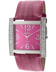 Peugeot Womens 324PR Silver-Tone Swarovski Crystal Accented Purple Leather Strap Watch