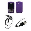 BlackBerry Bold 9650 - Premium Royal Purple Soft Silicone Gel Skin Cover Case + Rapid Car Charger + USB Data Sync Charge Cable for RIM BlackBerry Bold 9650