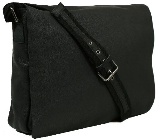 CNTMP Travis Vintage Messenger- und Umh&auml;ngetasche Echt-Leder Schwarz