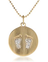 KC Designs "Trinkets" 14K Yellow Gold Diamond Footprints Disc Pendant Necklace, 16"