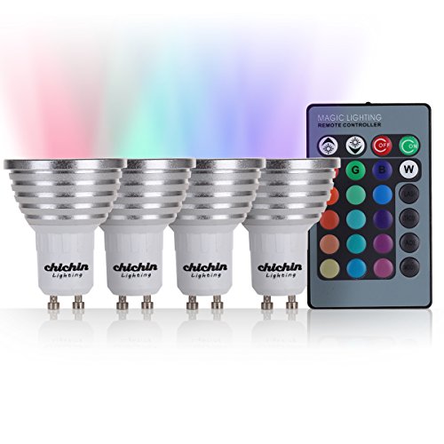 ChiChinLighting RGB LED Bulb RGB Gu10 RGB Spotlight pack of 4 pieces controlled by one wireless controller, Color Changing led Lights and Color changing Gu10, moody led bulbs RBG led bulb