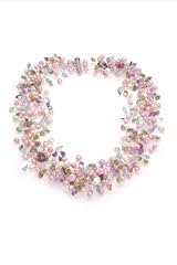 Fourteen-strand Freshwater Pearl Choker Necklace with Amethyst, Aquamarine, and Pale Green Citrine Chips