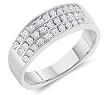 14k White or Yellow Gold 3 Three Row Wide Channel Set Round Cut Mens Diamond Wedding Ring Band (1/2 cttw)