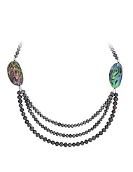 Sterling Silver Peacock Freshwater Cultured Pearl and Balone Triple Strand Necklace, 16+3"