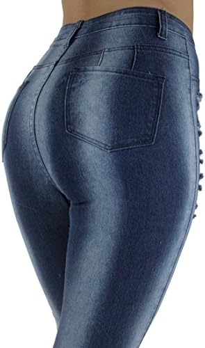 DSJ1760 - Super High Rise, Butt Lift, Ripped, Stretch Skinny Jeans in Washed M. Blue Size 5