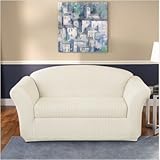 IMAGE OF Bundle-51 Stretch Squares 2 Piece Sofa Slipcover in Ivory (Box Cushion)