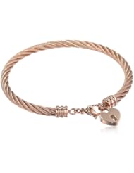 Cable Heart Lock Charm in Stainless Steel Bangle Bracelet
