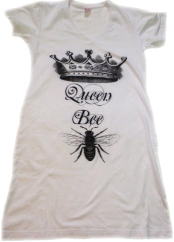 Cotton Sleepshirts - Designed and Printed in the USA - Quirky, Whimsical Designs (2X/3X, Queen bee White)