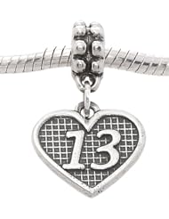 Sterling Silver Charming 13 Years Inside Heart Dangle Bead Charm