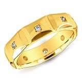 14K Yellow Gold Square Shape Men's Diamond Accented Ring