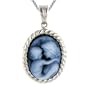 Sterling Silver Oval Frame 16X12mm Blue Agate Mother and Baby Cameo Pendant w/18" Chain