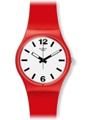 Swatch White Dial Red Silicone Ladies Watch GR162