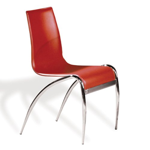 Childrens Toyshop  Kitchen & Housewares : 4 Red / Chrome Finish Grace Leather Side Chairs By Euro Style Furniture