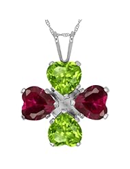 3.58 Ct Heart Shape Green Peridot Red Created Ruby 925 Sterling Silver Pendant