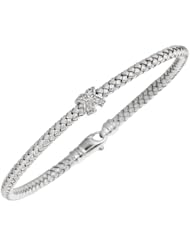 Silver Ruthenium Plated Polish 7.25" 3.65mm Basketweave Bangle With .01Ct Diamond And Fancy Lobster Clasp