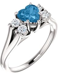 14K White Gold 6.00x6.00mm Heart Cut Swiss Blue Topaz and Diamond Ring -- LIFETIME WARRANTY