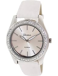 Geneva Platinum Womens 9688.SILVER.BONE Beige Cloth Analog Quartz Watch with Beige Dial