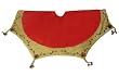 56" Red and Tan Suedette Christmas Tree Skirt w/ Holly Berry and Pine Cone Trim