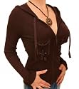 Blue Banana Brown Zip Up Hooded Stretchy Cardigan
