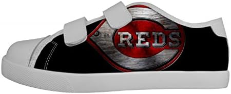Boys MLB Cincinnati Reds Logo Canvas Shoes hook-and-loop Fashion Sneakers(Little Kid/Big Kid)-2M US