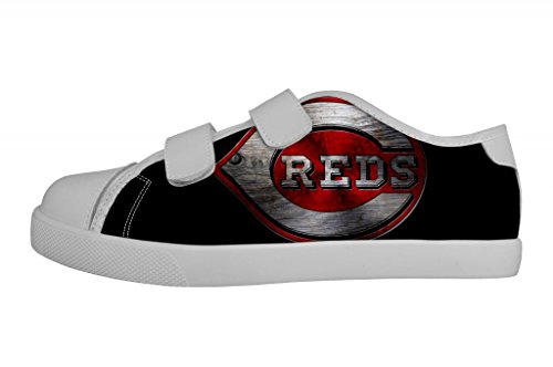 Boys MLB Cincinnati Reds Logo Canvas Shoes hook-and-loop Fashion Sneakers(Little Kid/Big Kid)-2M US