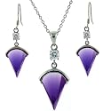 Silver Swarovski Crystal Amethyst Purple February Birthstone CZ Necklace Earrings Jewelry Set in Gift Box Bucasi SALE