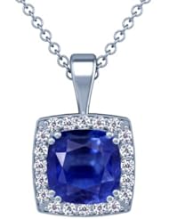 Platinum Cushion Cut Blue Sapphire And Round Diamond Pendant
