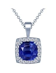 18K White Gold Cushion Cut Blue Sapphire And Round Diamond Pendant