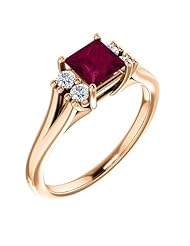 18K Rose Gold 5.00x5.00mm Princess Cut Rhodolite Garnet and Diamond Ring -- LIFETIME WARRANTY