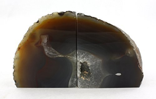 Crystal Allies Gallery: Pair of Polished Agate Geode Halves Bookends w/ Authentic Crystal Allies Stone Card - 1lb to 3lbs