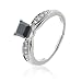 1.15cttw Natural Princess Cut Diamond (VS-Clarity FG-Color) and Natural Treated Black Diamond (AAA quality,Deep Black Color) Engagement Ring in 14k White Gold