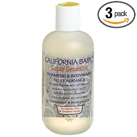 California Baby Super Sensitive Shampoo and Body Wash, No Fragrance, 8.5-Ounce Bottles (Pack of 3)