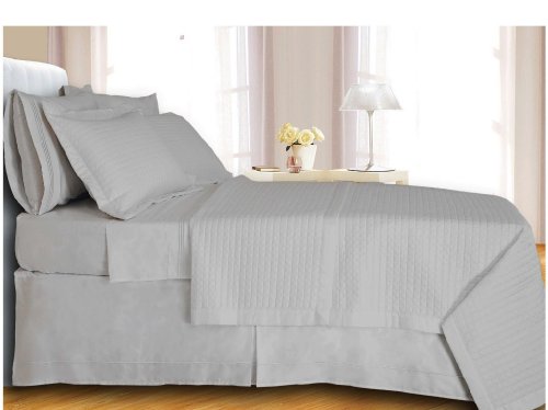 Egyptian Linens 400TC Egyptian Cotton Reversible Quilted Coverlet Set w / Matching Shams , California King, White