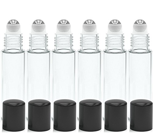 Kaith Empty Roll on Glass Bottles With Metal Ball Best Quality [STAINLESS STEEL ROLLER] 10ml (1/3oz)Glass Roller Bottle -Perfume and Cosmetic Bottle Set of 6
