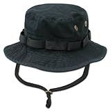 IMAGE OF Black Military Inspired Combat Style Drawstring Boonie Hat -- Bucket Hat Size LARGE