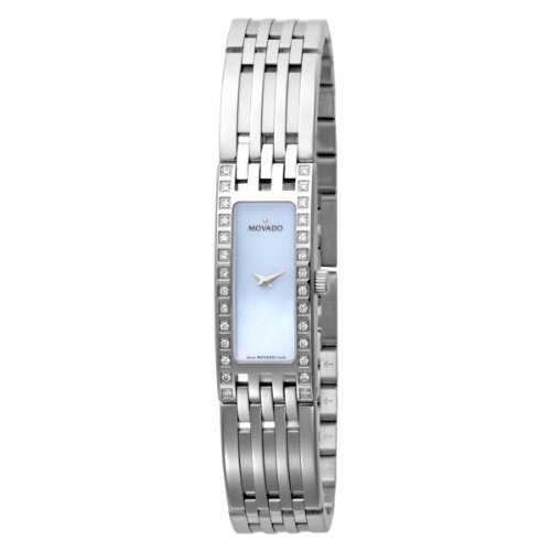 MOVADO Watch:Movado Women's 606302 Esperanza Baguette Stainless-Steel Bracelet Blue Mother-of-Pearl Dial Watch Images