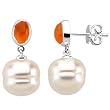14K White Gold Paspaley South Sea Cultured Pearl and Carnelian Earrings - 12.00mm