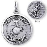 Sterling Silver St Michael United States Marine Corp Medal and 24-inch Chain
