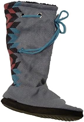 Lukees by Mukluks Gray Aztec Boot Style Slippers Southwest Faux Fur Booties
