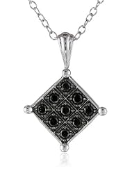 Sterling Silver Black Diamond 1/3cttw Square Pendant Necklace, 18"