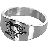 Pittsburgh Penguins NHL Sterling Silver Logo Gents Enamel Band Ring Size 12